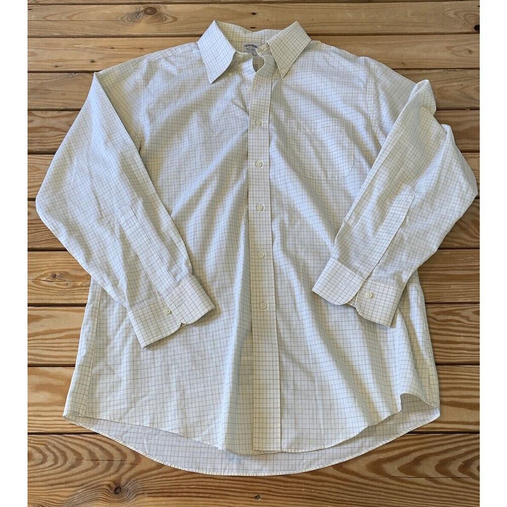 Brooks Brothers Check Button Up Shirt Size 16 Men’s Yellow